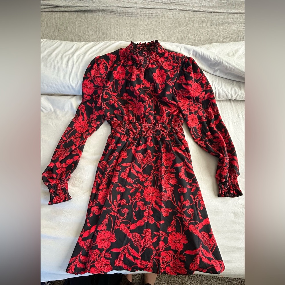 Elegant Red Floral Dress